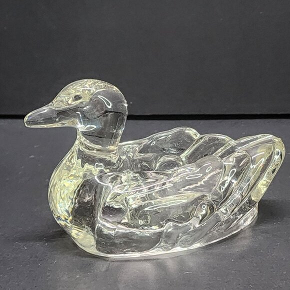 Vintage Clear Glass Duck Personal Ashtray Paperweight 4'' Collectible - Picture 2 of 7